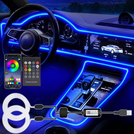 2-In-1 RGB LED Interior Strip Light Car Ambient Atmosphere Lighting APP Control
