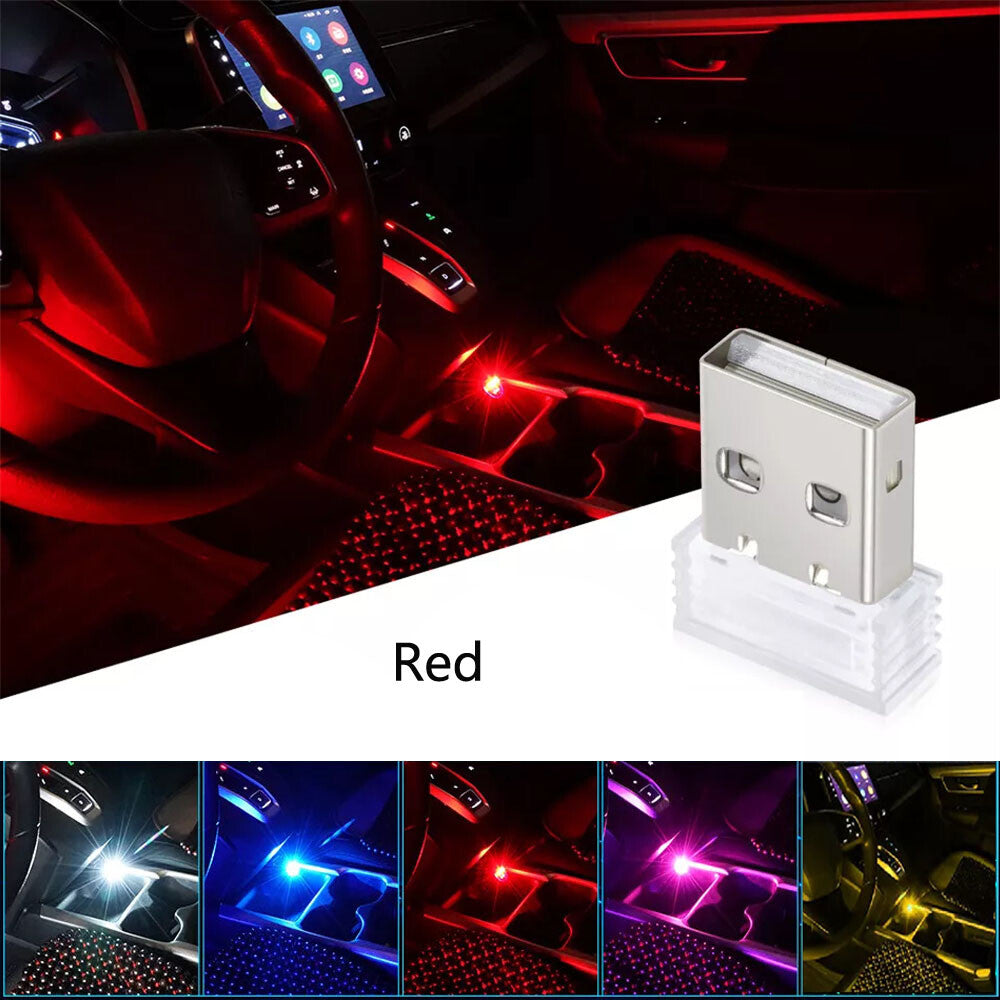 6x Mini RGB LED USB Car Interior Light Neon Atmosphere Ambient Lamp Accessories