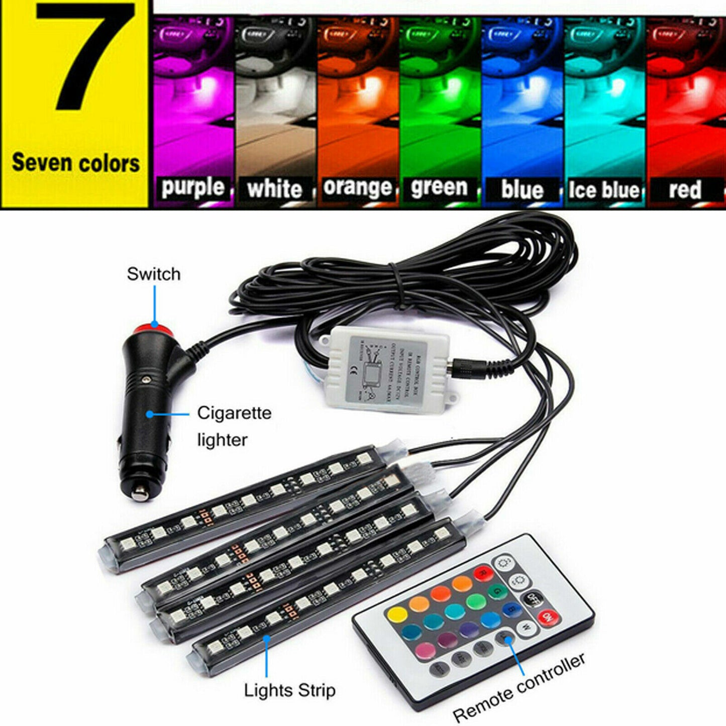 RGB LED Car Interior Accessories Floor Decorative Atmosphere Strip Lamp Light