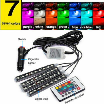 RGB LED Car Interior Accessories Floor Decorative Atmosphere Strip Lamp Light