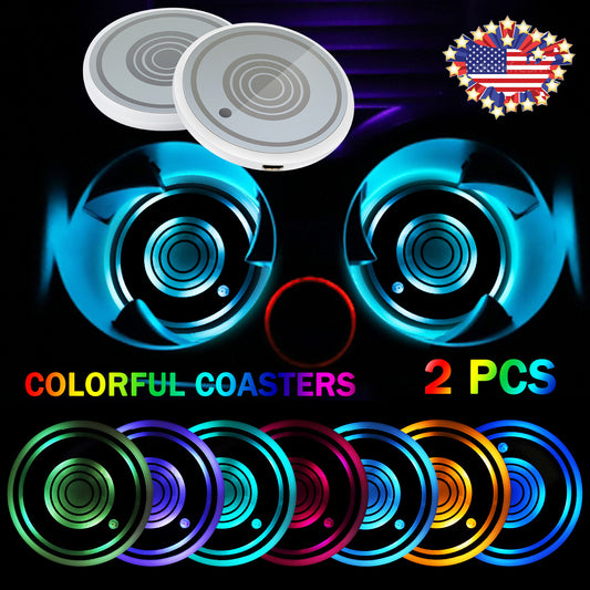 LED Cup Pad Accessories - 2Pcs 7-Color Interior Lights for Car Decoration