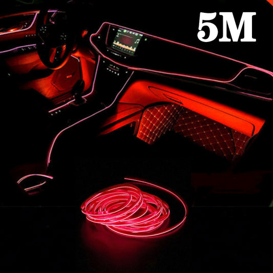 Red 5M LED Car Interior Decor Atmosphere Wire Strip Light Lamp Car Accessories