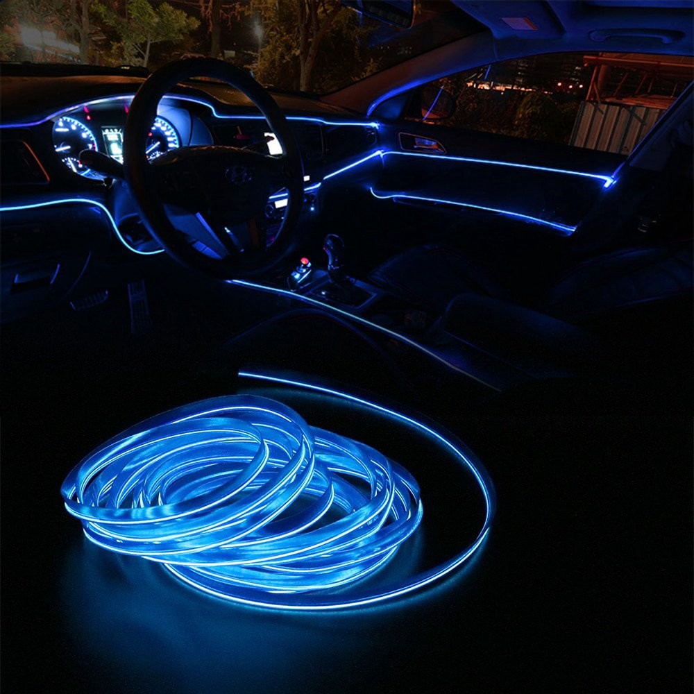 LED Bulbs Car Interior Decor Atmosphere Wire Strip Light Lamp Accessories Blue J