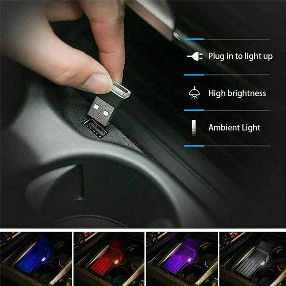 1x USB Mini LED Light Car Interior Accessories Neon Atmosphere Ambient Lamp Bulb