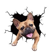 3D Car Stickers Auto  Puppy Broken Window Stickers French Bulldog Vinyl Decals