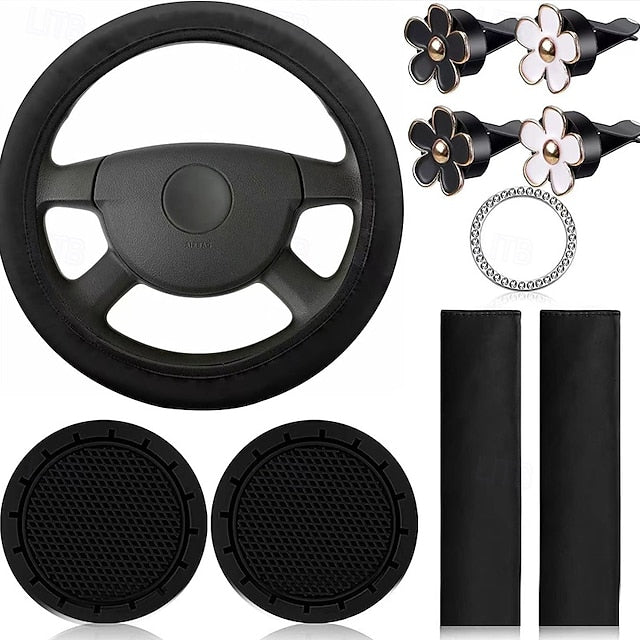 10 Pcs Car Steering Wheel Cover Set for Women 15 Inch Car Decor
