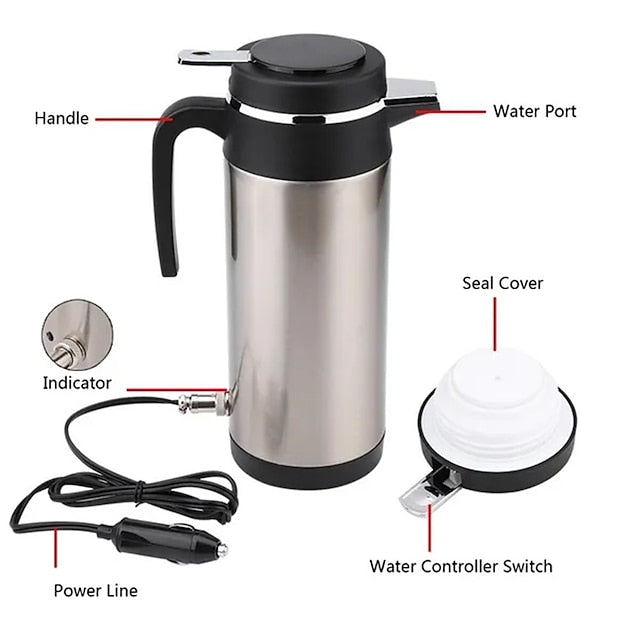 1200ML 12V/24V Car Cigarette Heating Electric Kettle Mug Travel Thermoses