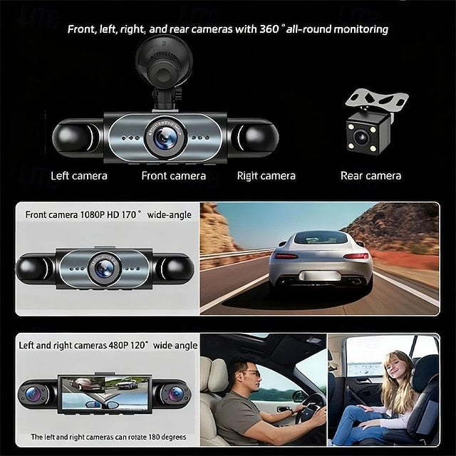 Car Dash Cam Front Cabin and Rear 1080P Rotatable Lens Dashcam Loop Recording Monitor