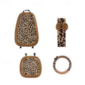 Car Leopard Print Seat Set Cute Plush Faux Fur Cushion