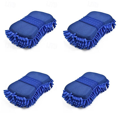 4 Pack Microfiber Car Wash Mitt 2-in-1 Double Sided Chenille Sponge Wash Tool