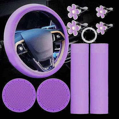 10 Pcs Car Steering Wheel Cover Set for Women 15 Inch Car Decor