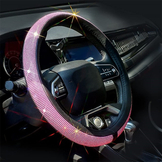 Diamond Leather Bling Crystal Rhinestones Universal Steering Wheel Cover