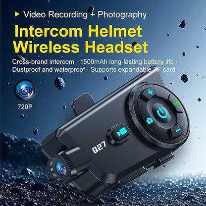 Q27 Motorcycle Bluetooth Wireless Intercom Headset with 720P HD Camera