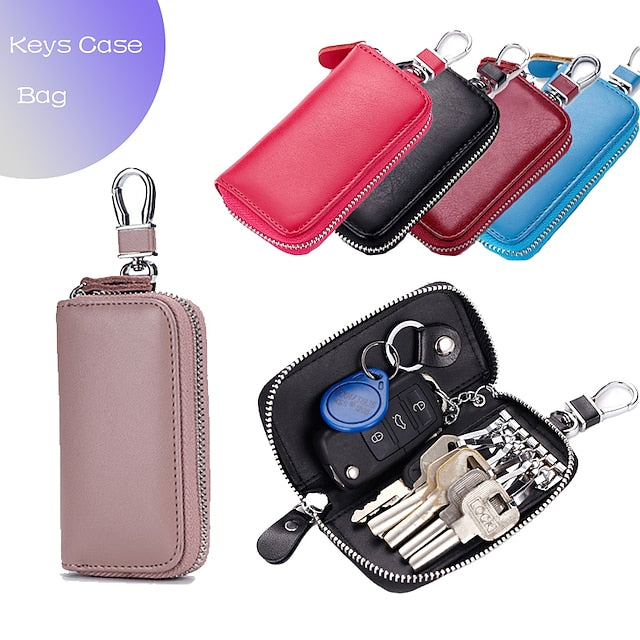 Car Cow Split Leather Key Holder House Key Case Chain Bag Organizer