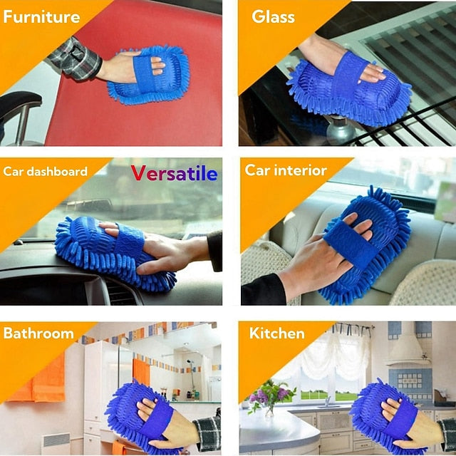 4 Pack Microfiber Car Wash Mitt 2-in-1 Double Sided Chenille Sponge Wash Tool