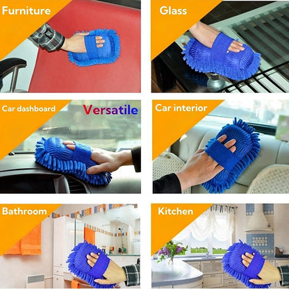 4 Pack Microfiber Car Wash Mitt 2-in-1 Double Sided Chenille Sponge Wash Tool