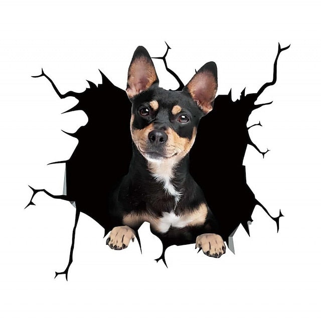 3D Car Stickers Auto  Puppy Broken Window Stickers French Bulldog Vinyl Decals