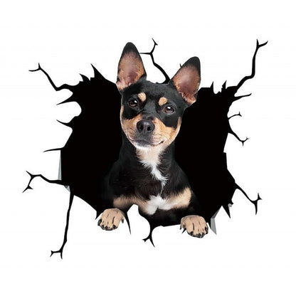 3D Car Stickers Auto  Puppy Broken Window Stickers French Bulldog Vinyl Decals