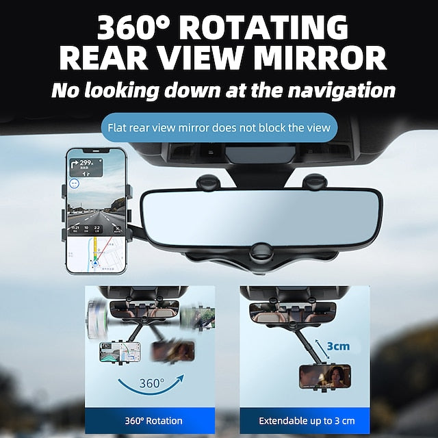 Car 360° Rotate Review Mirror Universal Adjustable  Phone Holder