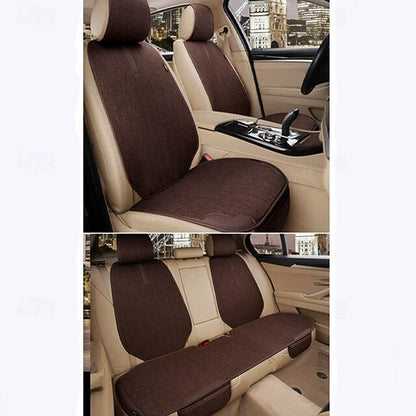 Universal 7pcs Car Seat Covers Full Set Breathable Linen Front Rear Seat Cushions