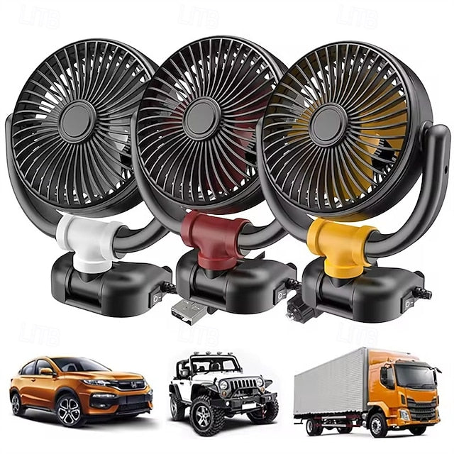 Car Fan 12V 24V USB Powered 360° Rotatable Portable Cooling Fan