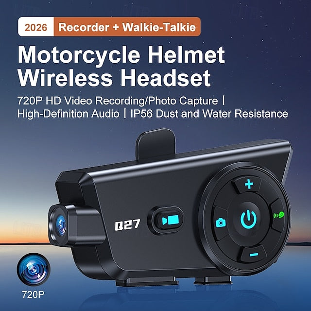 Q27 Motorcycle Bluetooth Wireless Intercom Headset with 720P HD Camera