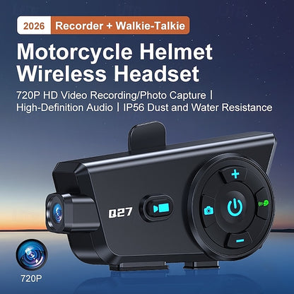 Q27 Motorcycle Bluetooth Wireless Intercom Headset with 720P HD Camera