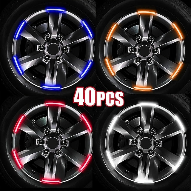 40pcs Car Motorcycle Wheel Hub Reflective Strip Sticker Warning Sticker