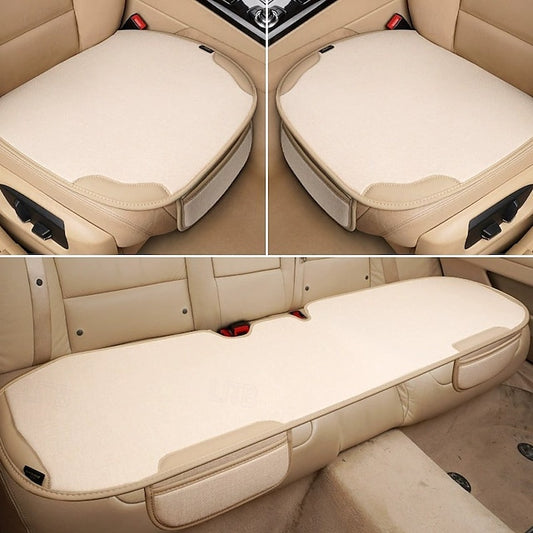 3-Piece Universal Car Seat Covers Full Set Breathable Linen Seat Cushion