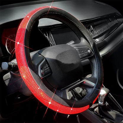 Diamond Leather Bling Crystal Rhinestones Universal Steering Wheel Cover