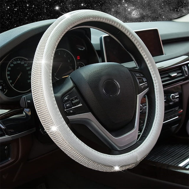 Diamond Leather Bling Crystal Rhinestones Universal Steering Wheel Cover