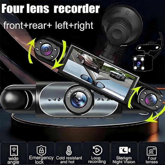 Car Dash Cam Front Cabin and Rear 1080P Rotatable Lens Dashcam Loop Recording Monitor