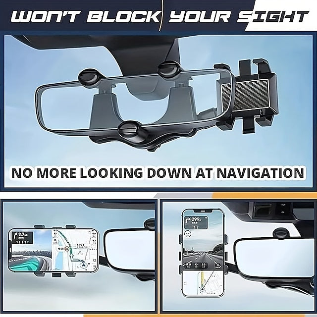 Car 360° Rotate Review Mirror Universal Adjustable  Phone Holder