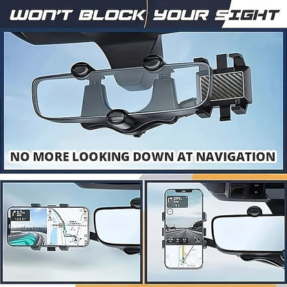 Car 360° Rotate Review Mirror Universal Adjustable  Phone Holder