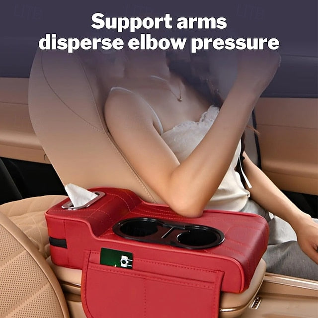Car Central Console Armrest Heightening Pad Cushion With 2 Cup Holder  4 In 1