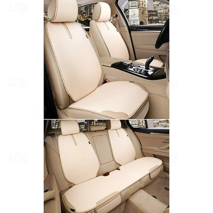 Universal 7pcs Car Seat Covers Full Set Breathable Linen Front Rear Seat Cushions