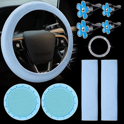 10 Pcs Car Steering Wheel Cover Set for Women 15 Inch Car Decor