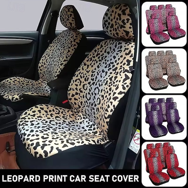 Car Leopard Seat Full Set Universal Protector Front and Rear Seat Covers 5 Pcs/set