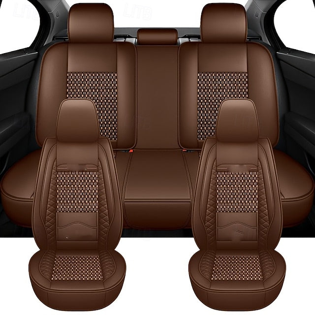 5 Seats Car Seat Covers Full Set  Faux Leather Breathable Universal Front Rear Protector