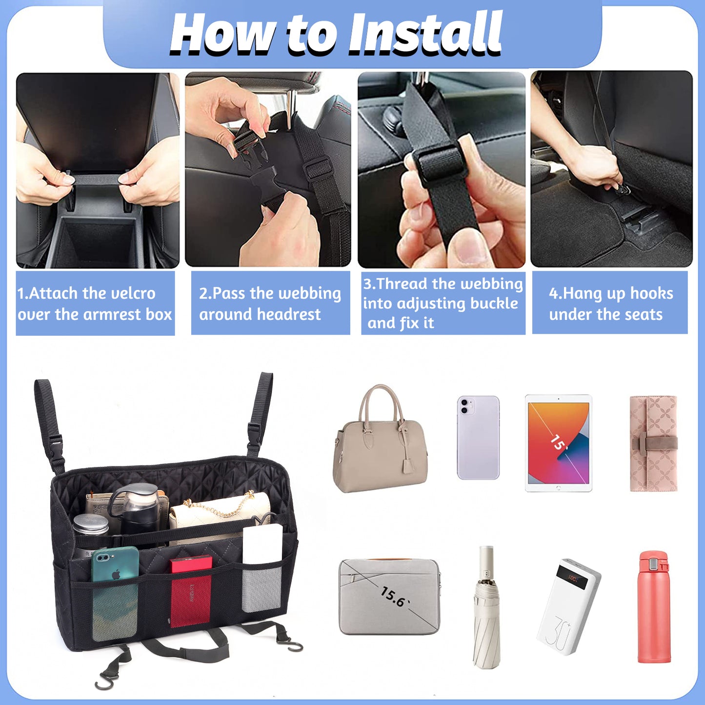 Car Net Pocket Handbag Holder Seats Storage Organizer
