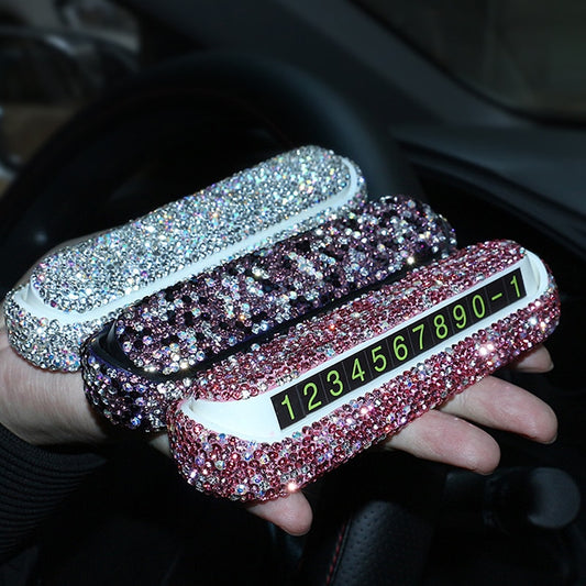 Car Phone Number Luxury Parking Card Dashboard Decoration With Crystal Diamond DIY