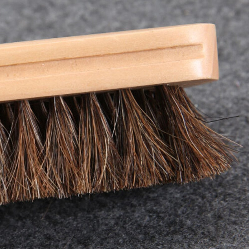 Car Detailing Polishing Brush Solid Wood Cleaning Horsehair Leather Bristles