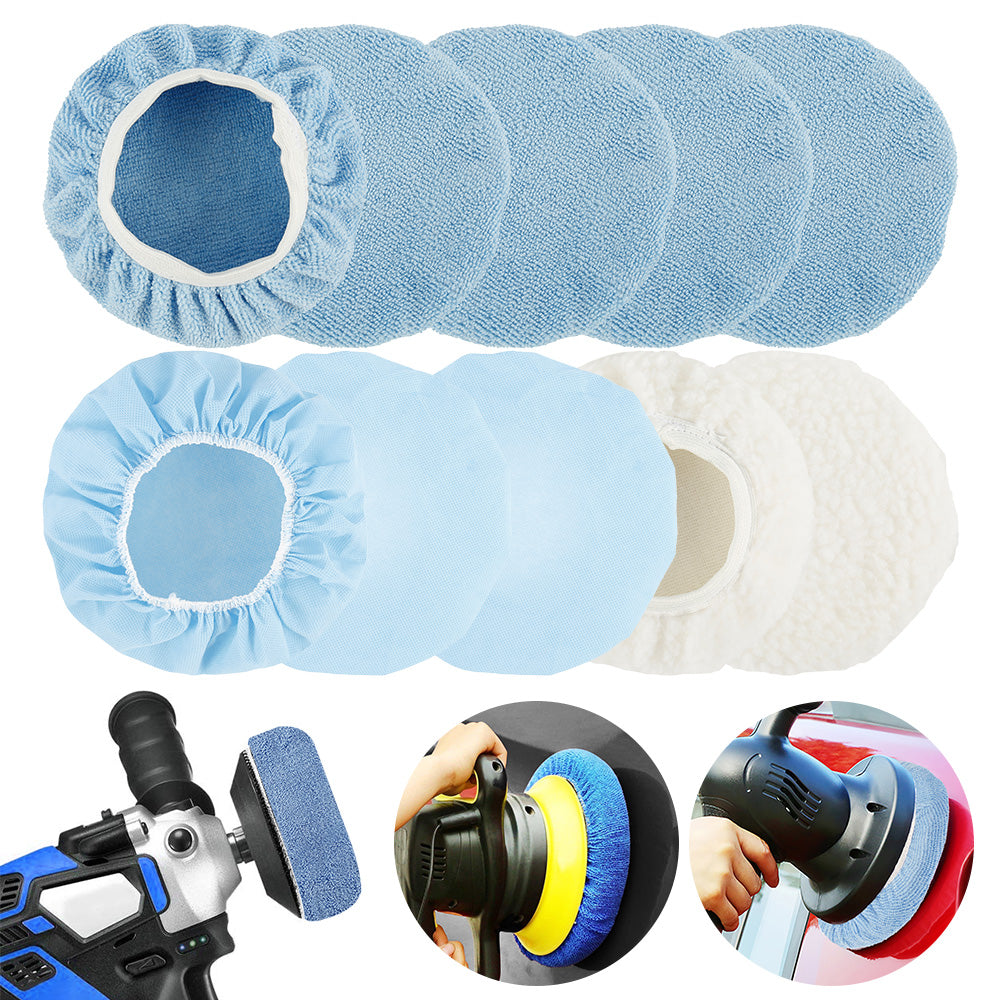 Car Microfiber Polisher Bonnets Polishing Pads Wax Wash Buffer 10 Pcs