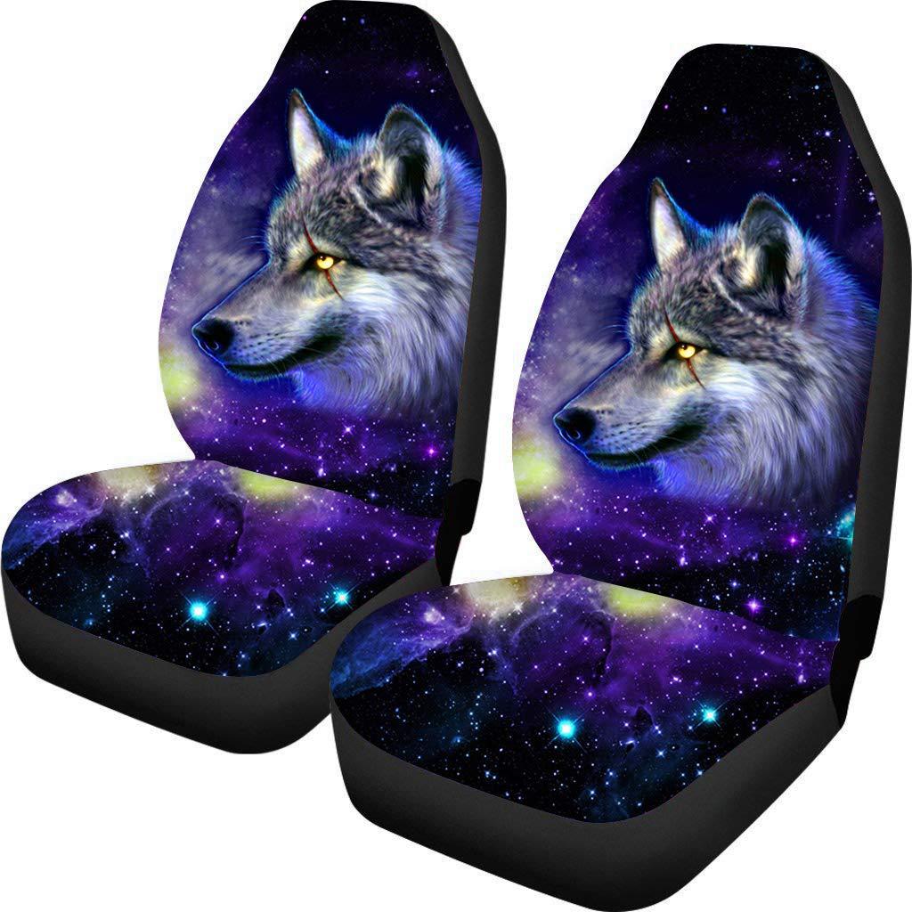 Universal Car Seat Cover Thickening Polyester 3D Wolf Print Front Seat Protection
