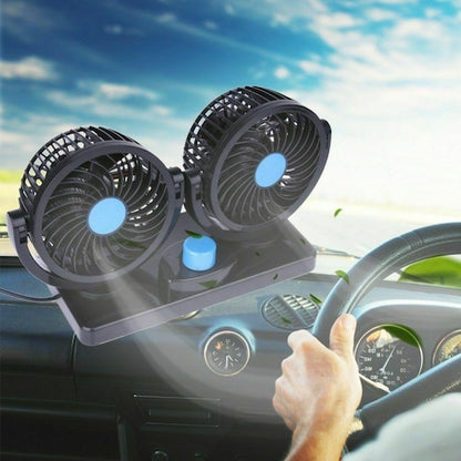 12V Car Cooling Fan 360 Degree Rotation Dual Head Adjustable