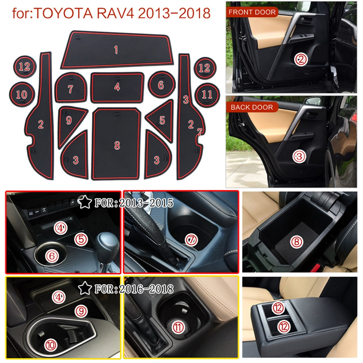 Anti-Slip Gate Slot Mat Rubber Coaster Accessories 15pcs for Toyota