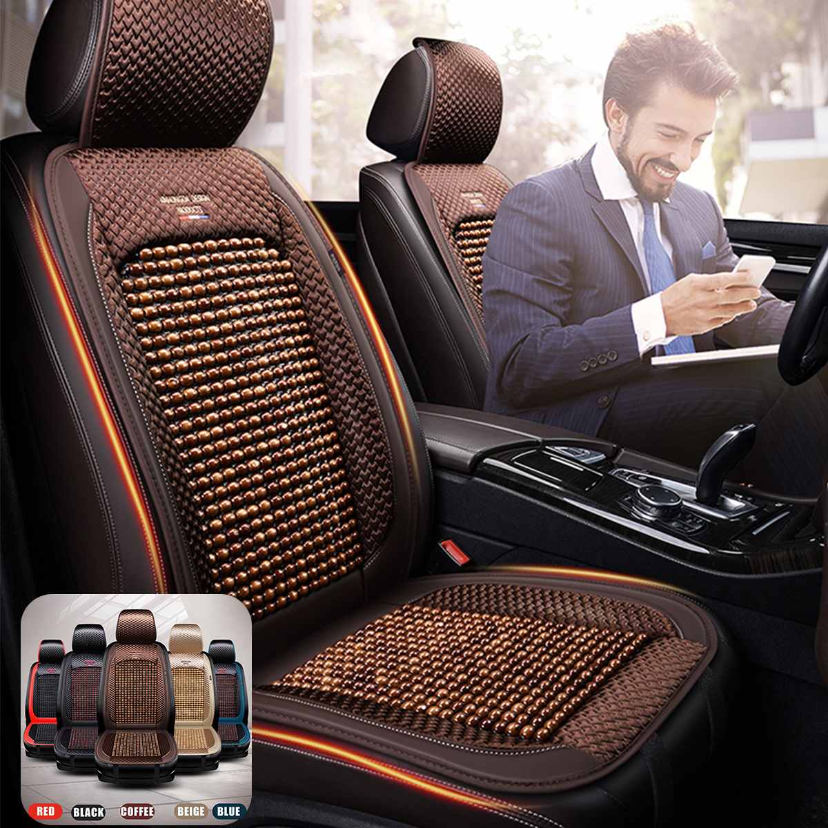 Beads Leather Bamboo Car Breathable Summer Cooling Auto Front Seat Cushion