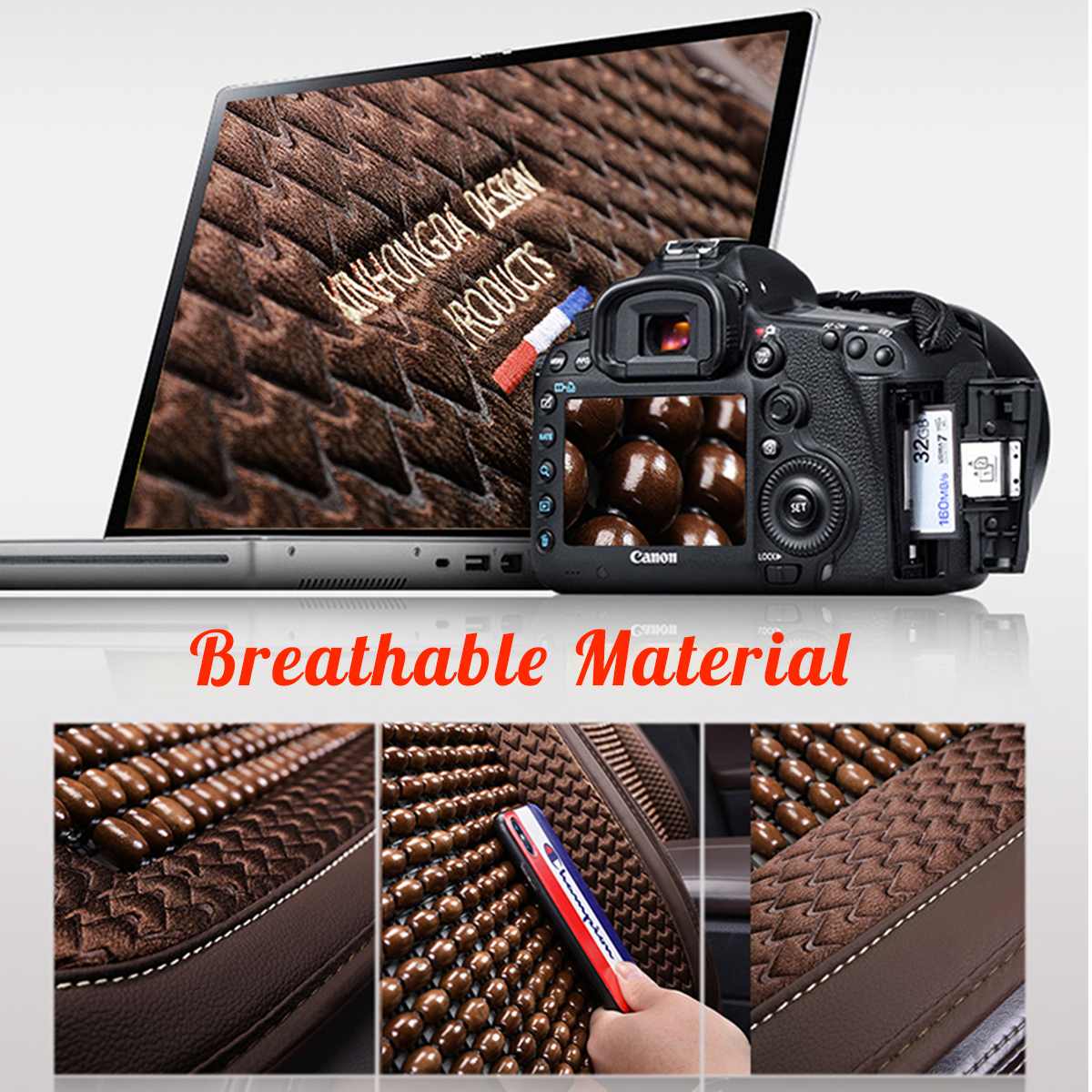 Beads Leather Bamboo Car Breathable Summer Cooling Auto Front Seat Cushion
