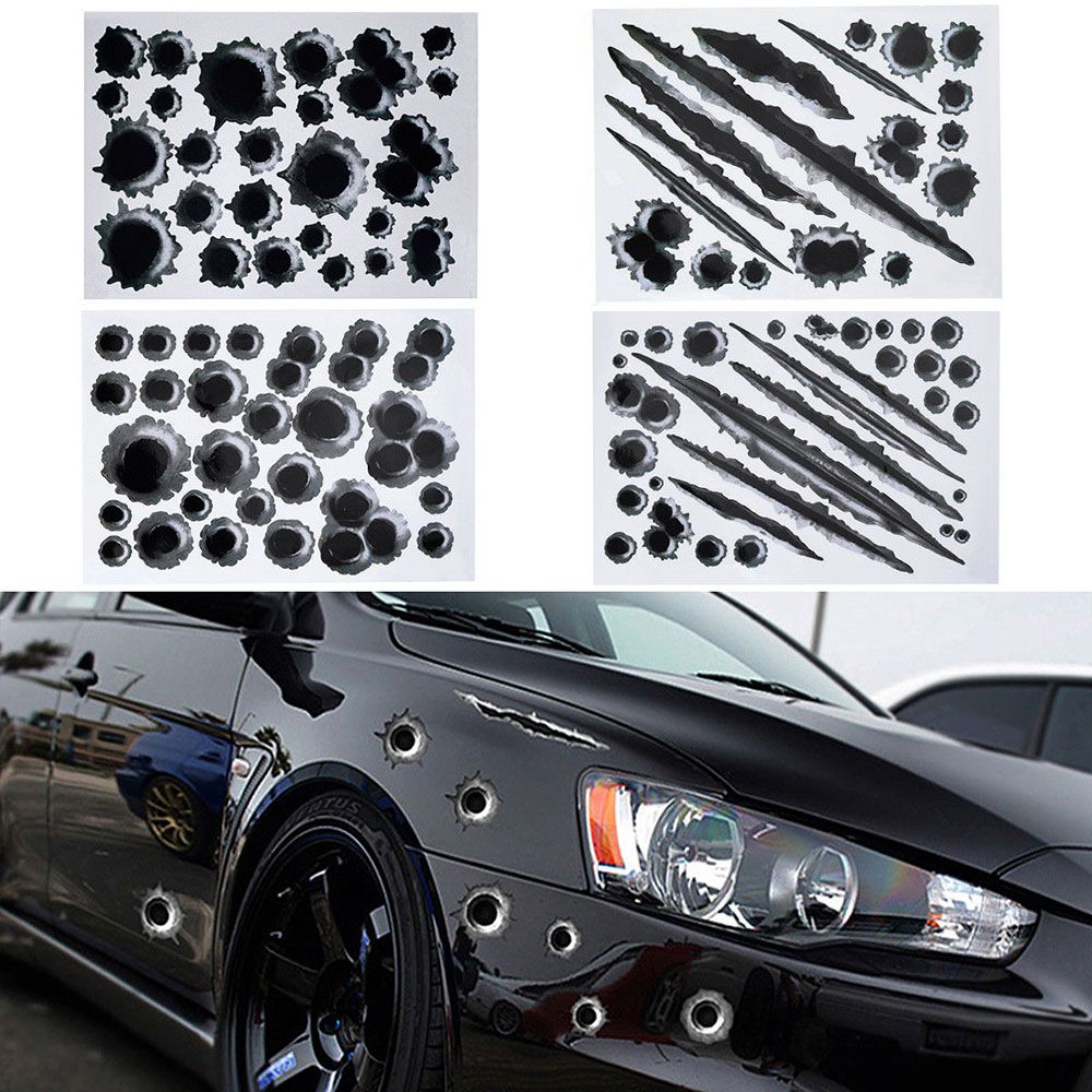 Funny Car Stickers 3D Bullet Hole Car Side Stickers Motorcycle Waterproof Stickers