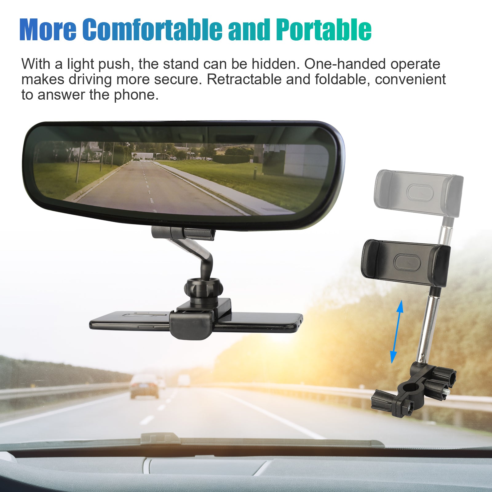 Car Rearview Mirror Mount Phone Holder 360° Rotation Universal for Smartphone